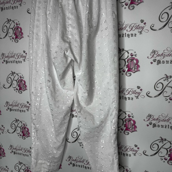 Pants floral embroidered white lounge flowy lounge lightweight flowers shimmer - Picture 4 of 9